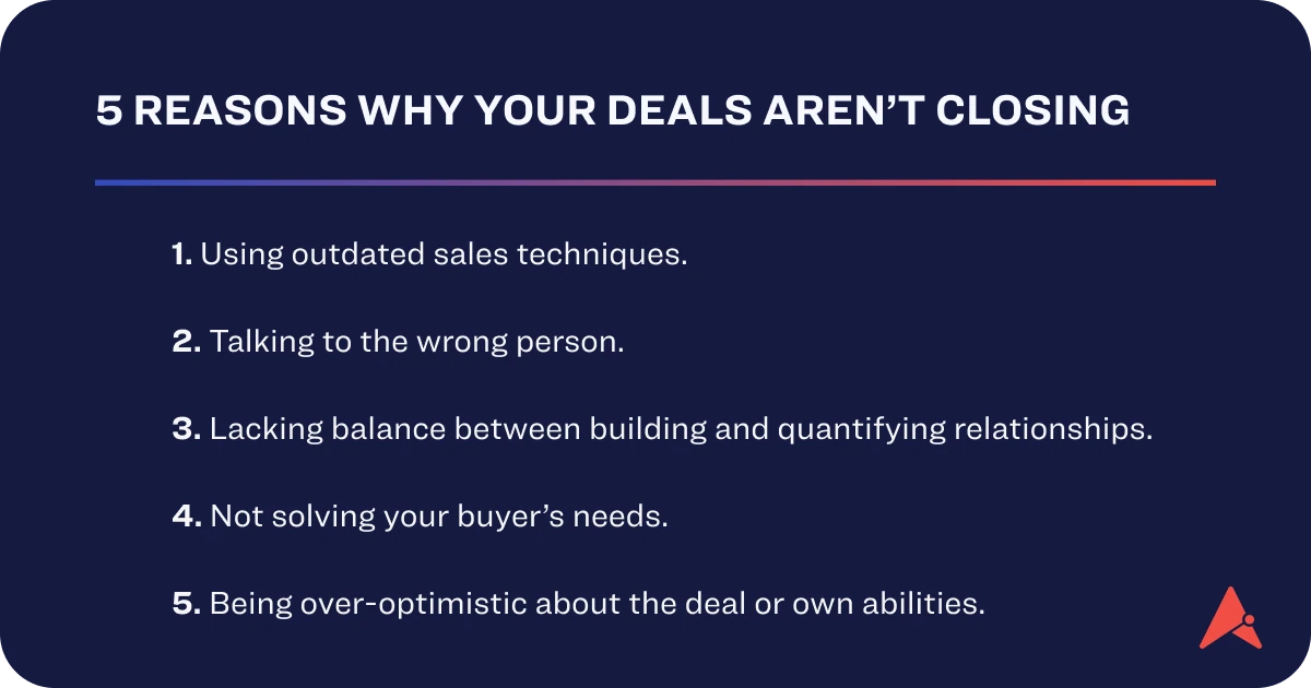 5 reasons why your deals aren't closing infographic. Jennifer Wang.